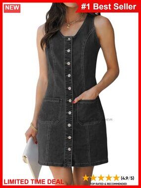 Sleeveless Denim Dress Button Down Western Jean Casual Summer